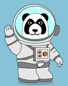 Piirros panda-karhusta pukeutuneena avaruuspukuun.