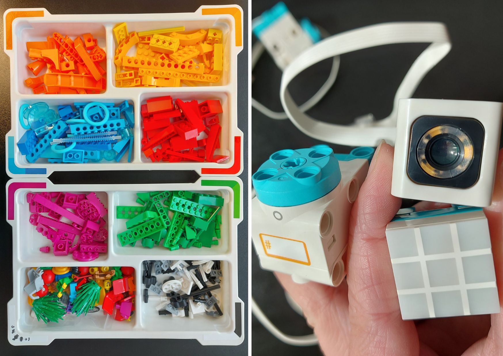 Lego-palikoita ja antureita Lego Spike -laatikosta